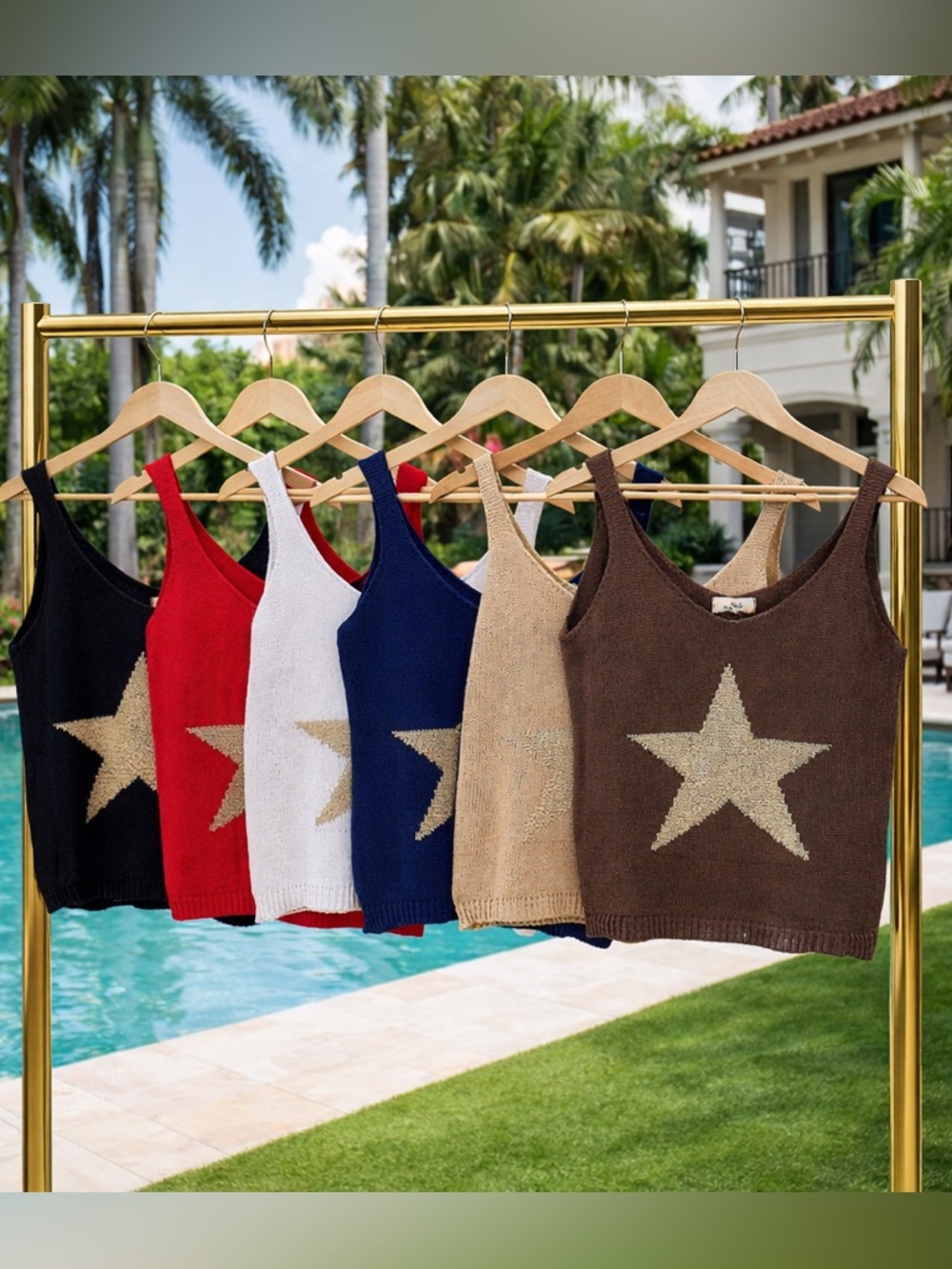 Star Knit Tank Top - Red